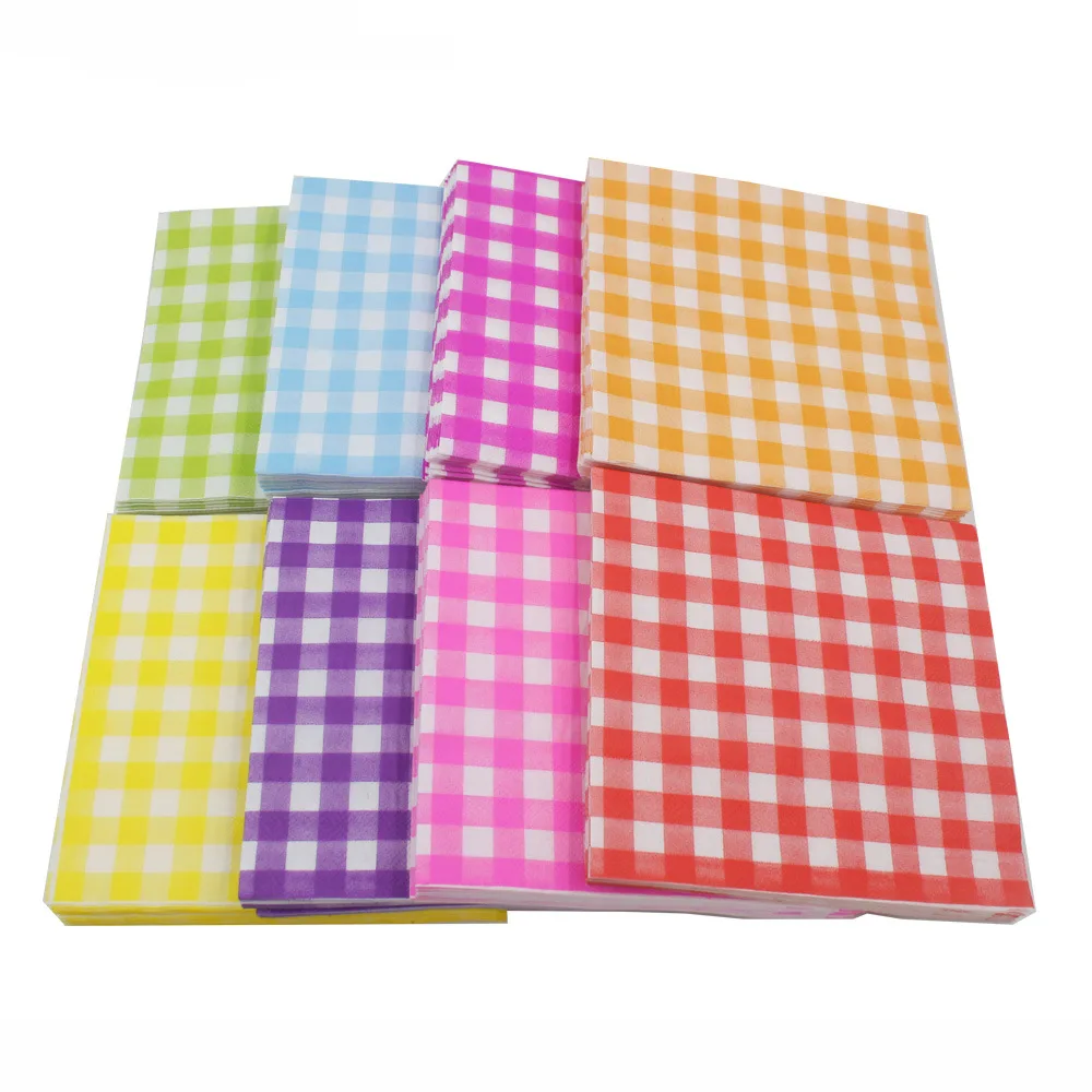 

33*33cm 20pcs/lot Plaid Napkins Paper Decoupgae Table Servilletas 8 Colors Optional Tissues Birthday Wedding Party Decoration