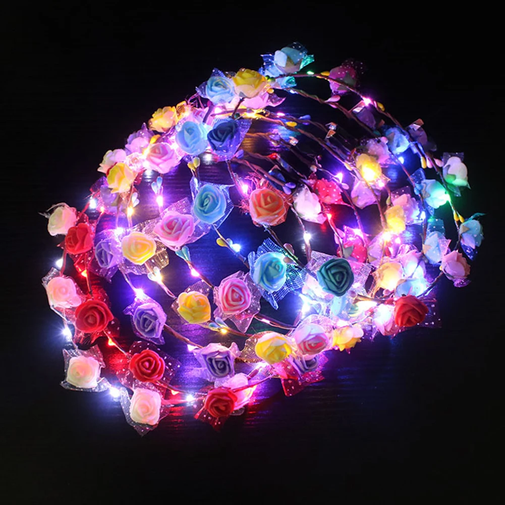 Party Glowing Wreath Halloween Crown Flower Headband Bright Girls Color Random LED Light Up Multicolor Hair Hairband Toys | Игрушки и