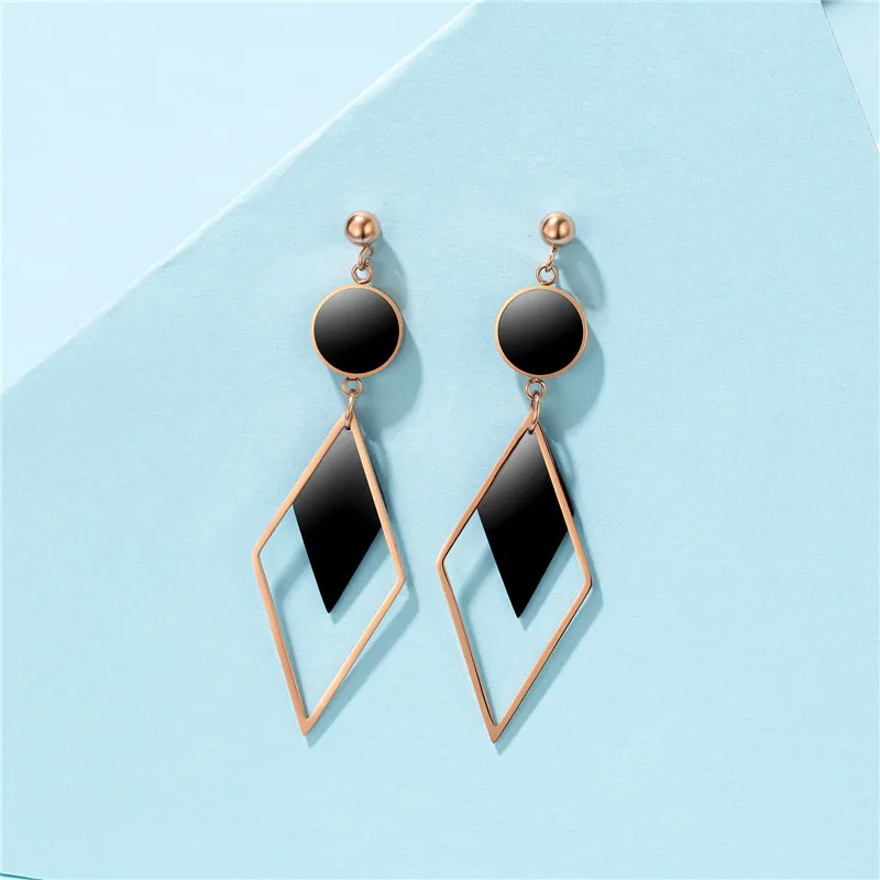 

2021 Trend Female Fashion Titanium Steel Earrings For Women Rose Gold Trigonometry Jewelry E129