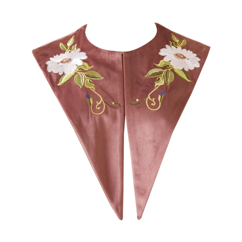 

Women Chiffon Detachable Half Shirt Velvet Floral Embroidery Fake Collar Dickey XX9D