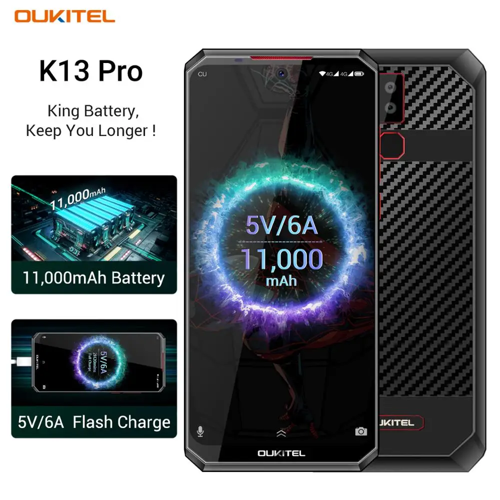 OUKITEL K13Pro K13 Pro Android 9 0 смартфон 6 41 &quot4G LTE мобильный телефон 4 Гб 64 ROM MT6762 11000 мАч 5В/6A с