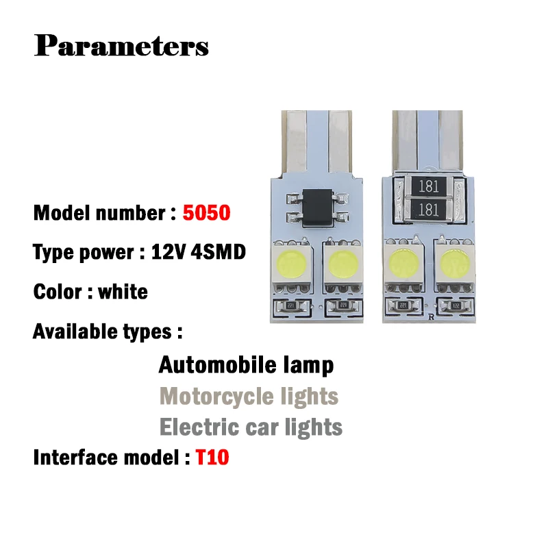 

10PCS T10 5050 4smd Non polarity Parking-Bulb T10 LED bulbs with 5050SMD 4 leds Light 194 168 W5W LED LAMP white ICE blue
