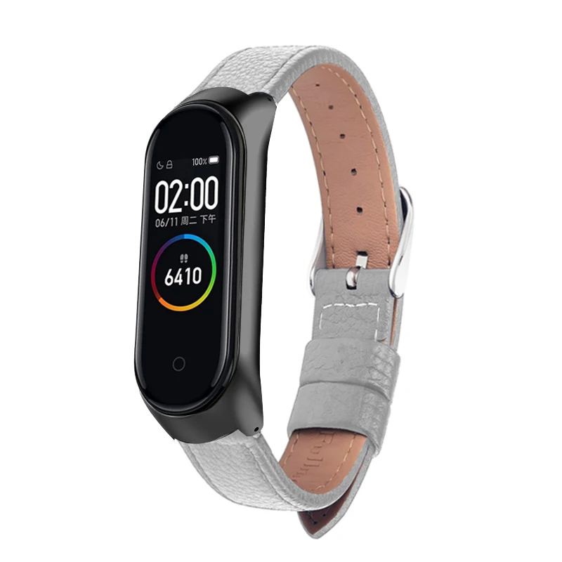 White Black Цветной кожаный чехол для смарт-часов из черного розового золота для xiaomi mi band 4/3 ремешок для xiaomi mi Band 4 браслет mi band 4 ремешок - Цвет: White Black