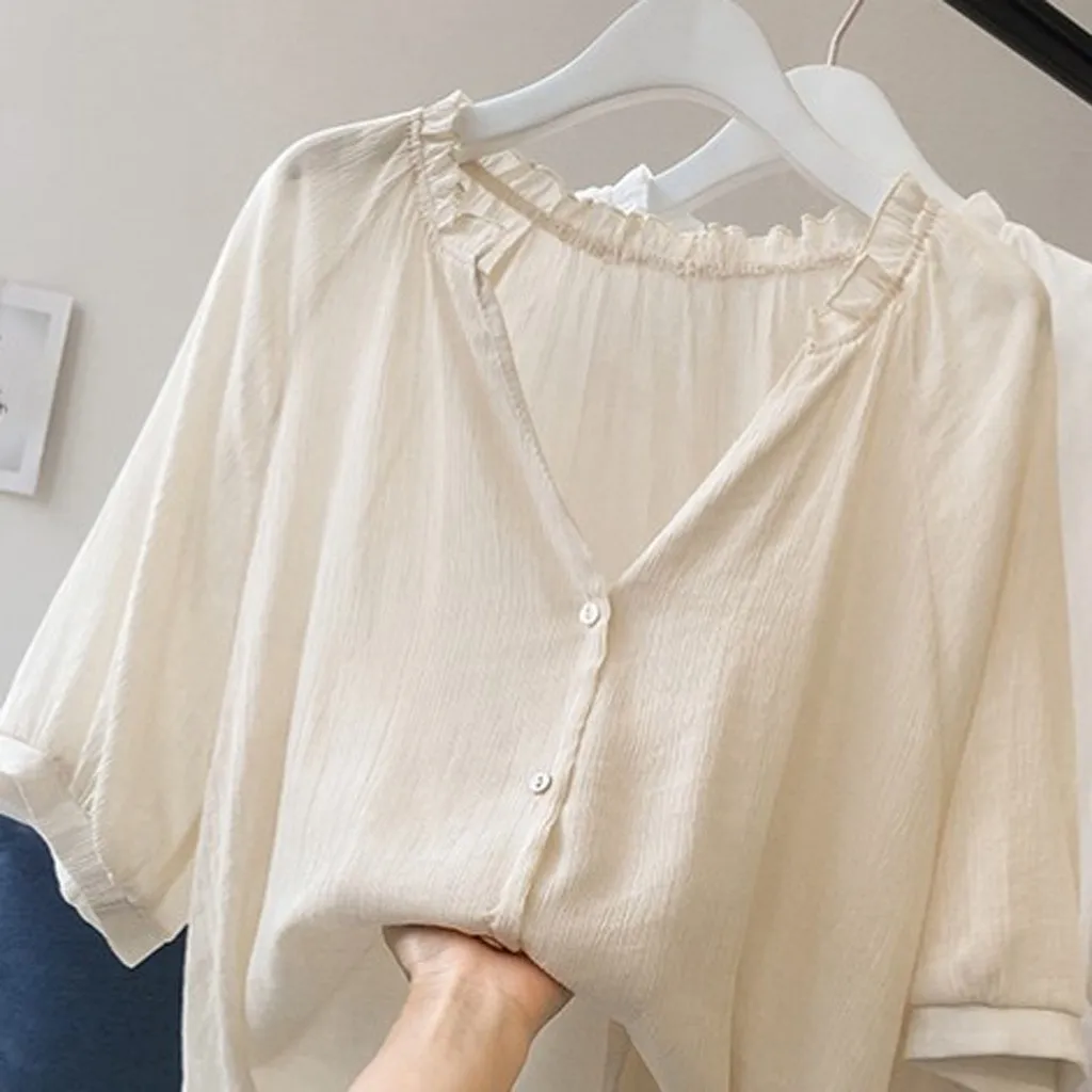 Летняя модная футболка femme shein элегантная женская половина рукава v-образные