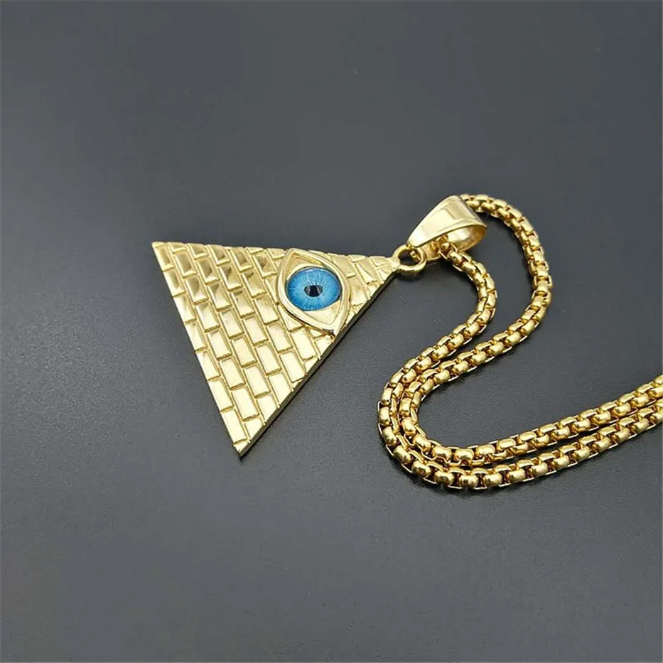 

Hip Hop Ancient Egypt Pyramid Eye Pendant Necklace For Women/Men Gold Color Stainless Steel Iced Out Egyptian jewelry
