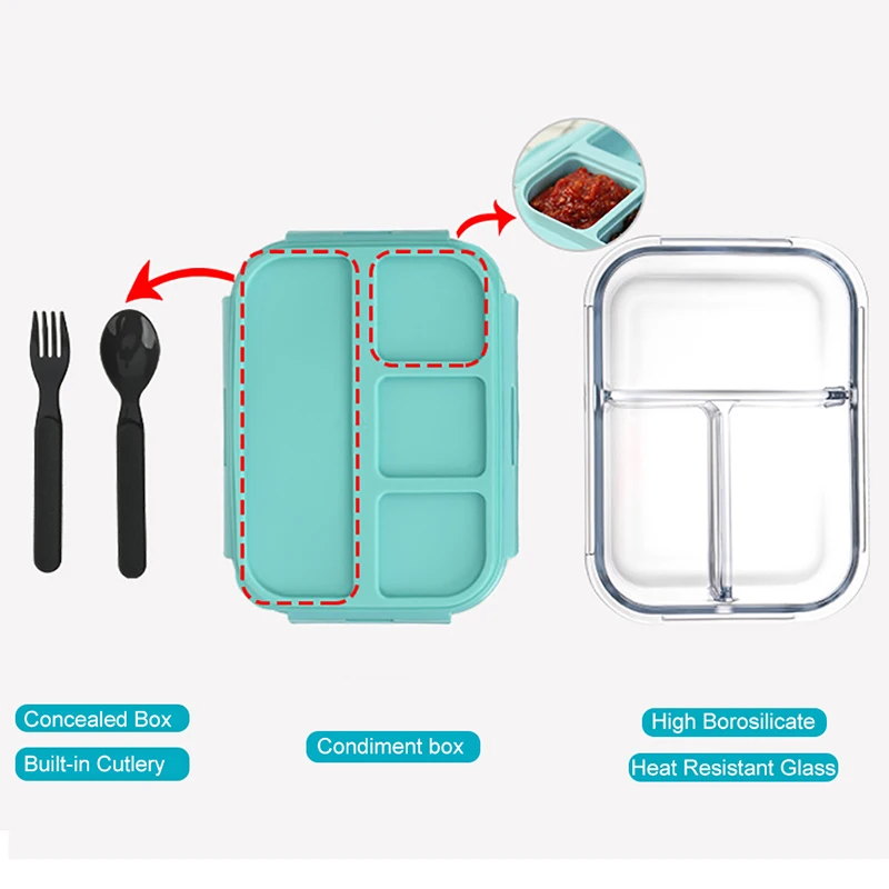 Baispo Ланч-бокс для детей стеклянный микроволновый Bento box контейнер для еды и отсек для хранения школы герметичный кухонный с подогревом