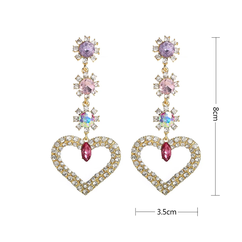 

Ztech Korean Colorful Luxury Rhinestone Long Heart Drop Earrings For Women Students Bijoux Luxury Pendientes Jewelry Gifts