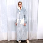 Женская и Мужская Фланелевая длинная флисовая ночная рубашка с капюшоном, теплая Пижама на молнии со звездами и луной, кимоно, одежда для сна, ночная рубашка