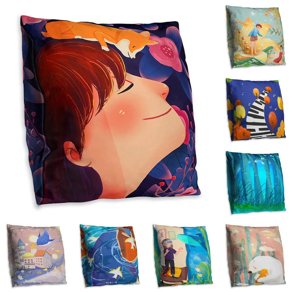 

Cute Double Side Print Cushion Cover Polyester Decorative for Sofa Seat Soft Throw Pillow Case Cover 45x45cm Home Decor