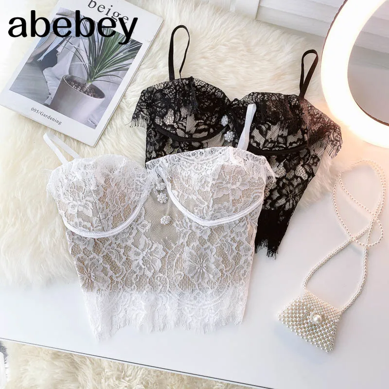

Women Sweet Lace Strap Tops Sexy Sleeveless Backless V Neck Slim Y2K Tops Summer French Off Shoulder Short Camisole