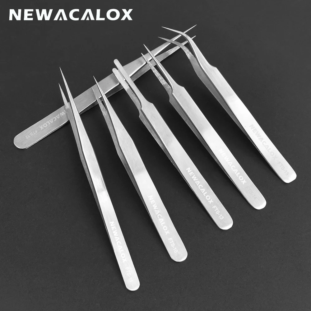 Пинцет NEWACALOX 6 шт./компл., прецизионные антистатические антикислотные немагнитные наконечники для электроники, ювелирных изделий, ремонта, ручных инструментов - изображение