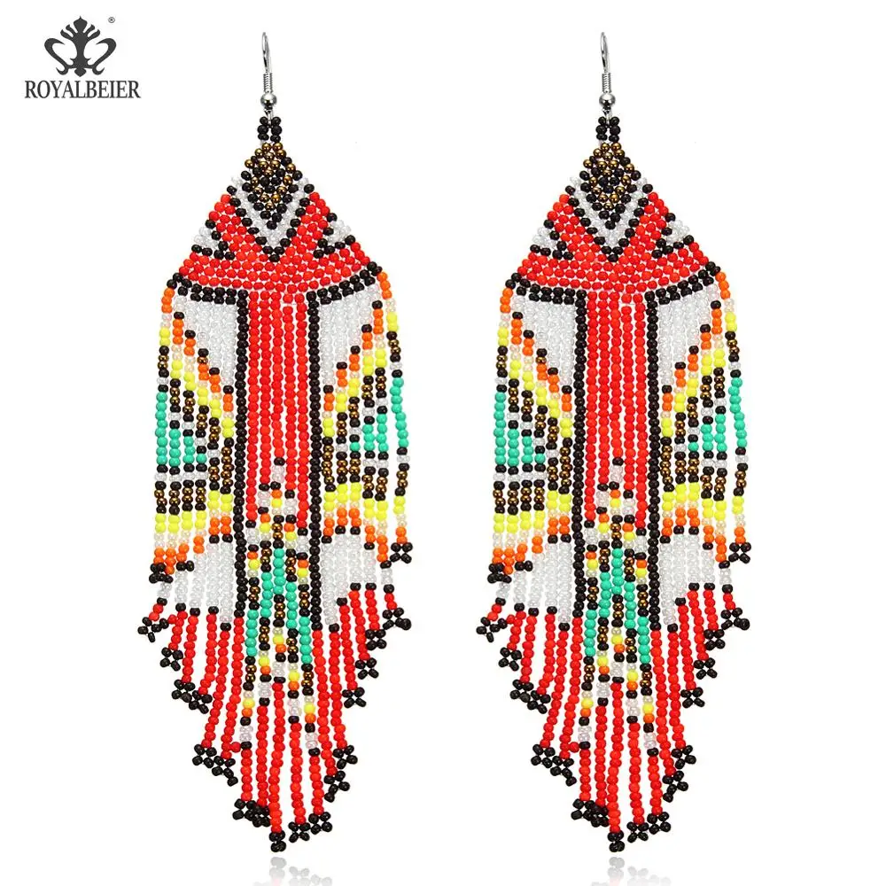 ROYALBEIER женские разноцветные богемные длинные серьги-кисточки ручной работы с