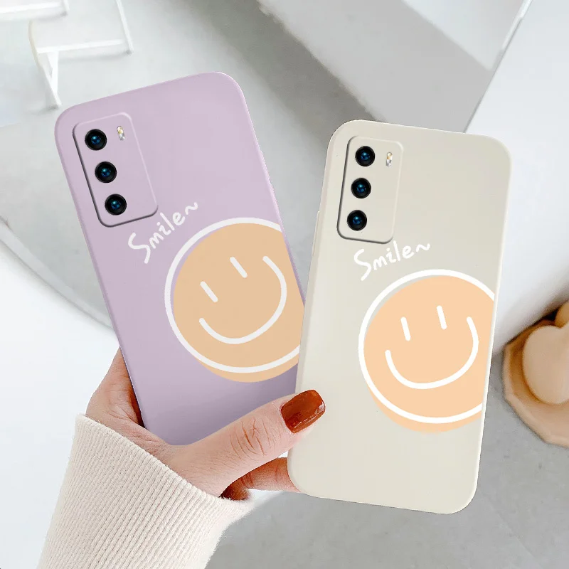 

Smile Square Liquid Silicone Case For Huawei P40 P30 P20 Pro Lite Mate 40 30 20 Pro Lite P Smart 2021 Y7A Soft Phone Cover Case