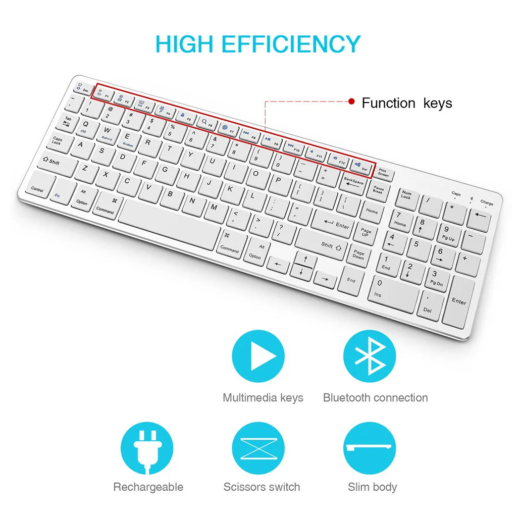 

Bluetooth Keyboard Rechargeable Portable BT Wireless Keyboard with Number For PC Wireless Gaming Mechanical Keyboard For Desktop