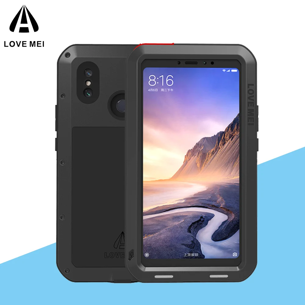 Мощный металлический защитный чехол Love Mei для Xiaomi Mi Max 3 водонепроницаемый