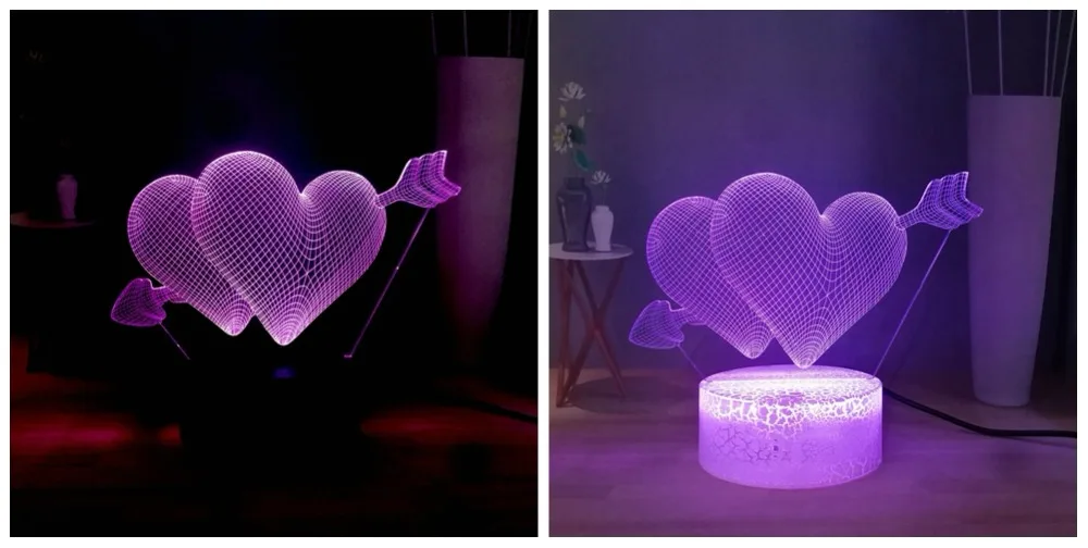 Романтическая 3D любовь стрелка через сердце светодиодный 7 красочная настольная лампа Свадебная атмосферная лампа USB мини прикроватная лампа подарок подруге