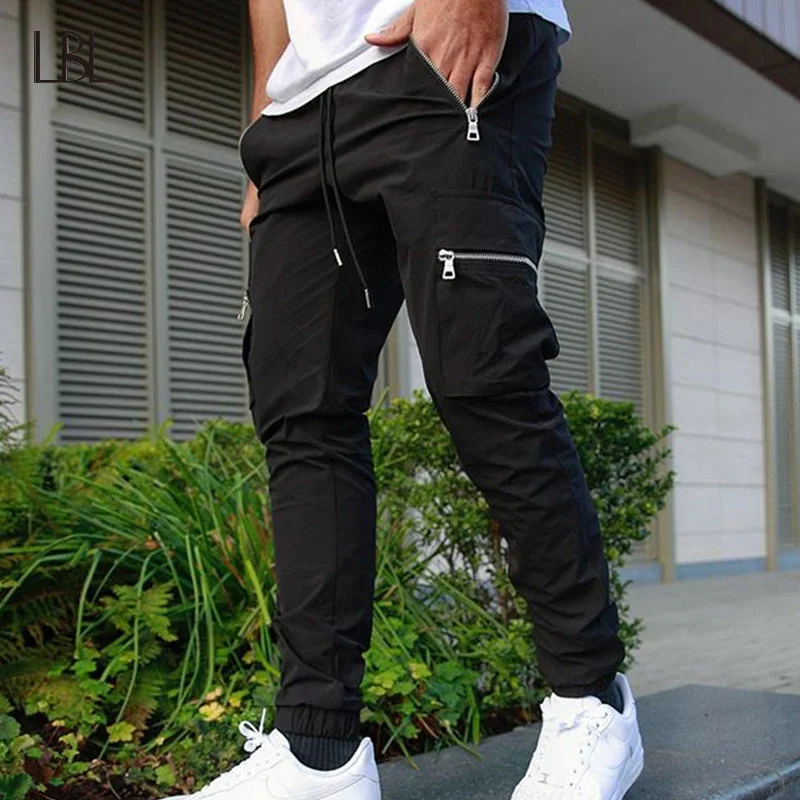 

Jogger Sweatpants Track Pants Men Slim Fit Workout Trousers Male Multi-pocket Casual Skinny Pants Men's Zipper Design Sportswear