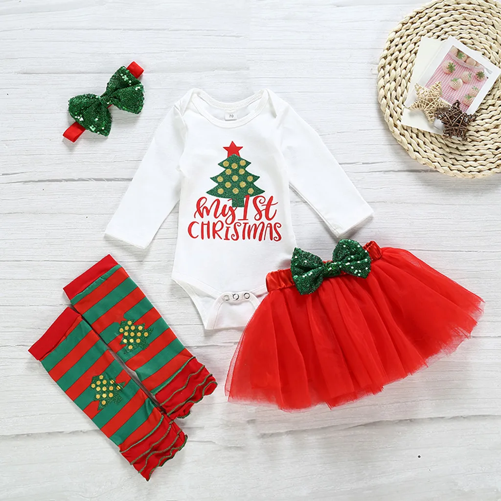Одежда для маленьких девочек с надписью «My First Christmas» комбинезон с принтом рождественских букв для маленьких девочек, боди+ юбки с мультипликационным рисунком