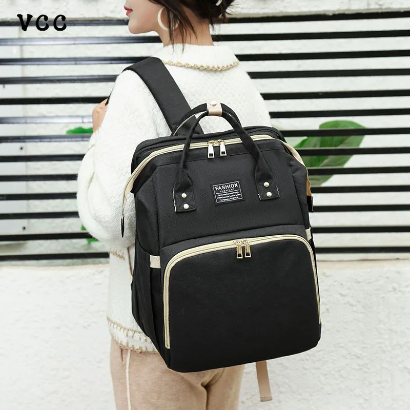 

VCC Urban Simple Mommy Bag Fashionable Mother and Baby Outing Folding Upgrade Bed Bag Convenient Backpack