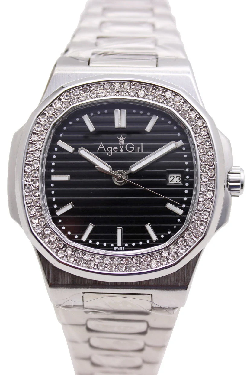 

ClassicTop New Automatic Mechanical Mens Watch 2 Rows Diamonds Transparent Glass Back Silver Black Blue Luminous Watches