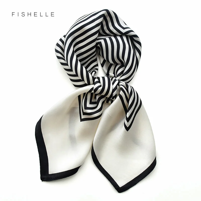 

Printed white stripe geometry 100% twill silk scarf women bandana 65cm square scarves kerchief luxurious neck wrap shawl ladies