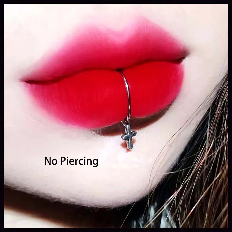 

Goth Fashion Fake piercing Lip Ring Stainless Steel Septum Nose Rings Lip Cuff Y2k Body Jewelry Lip Piercing Labret Non Pieced