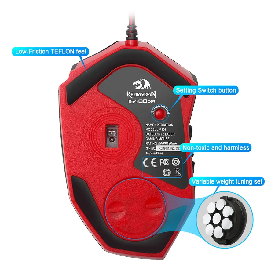 Redragon Perdition M901 Проводная игровая мышь USB 24000 dpi 19 кнопок программируемая игра с подсветкой Эргономичный ноутбук