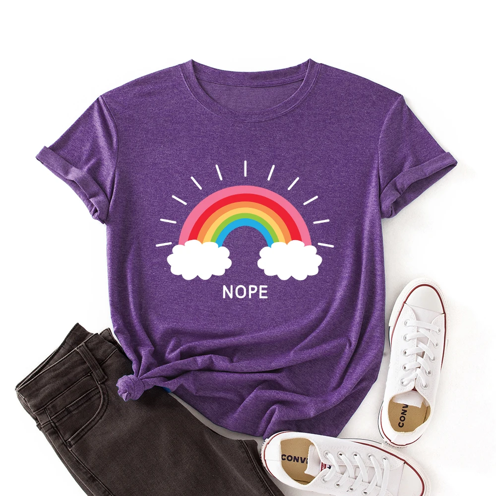

Women Crew Neck Short Sleeve Casual Summer Cotton T-shirts Rainbow Graphic Tee Shirts Tops Female Clothes Streetwear Shirts