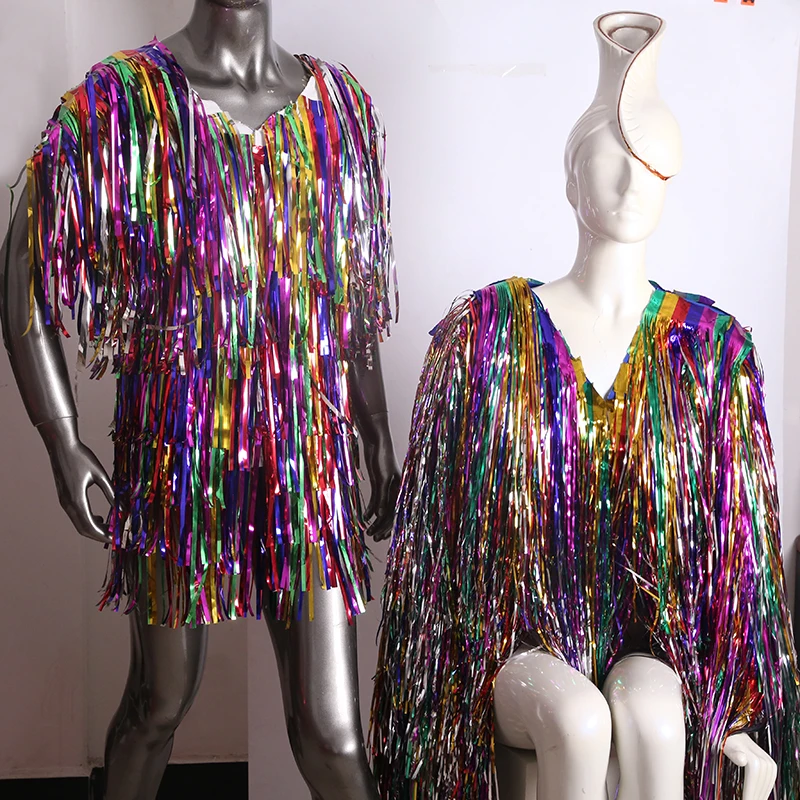

Fashion Rainbow Cascade Tinsel Jacket New Party Glitter Metallic Foil Fringe Tinsel Jacket Can Be Customized