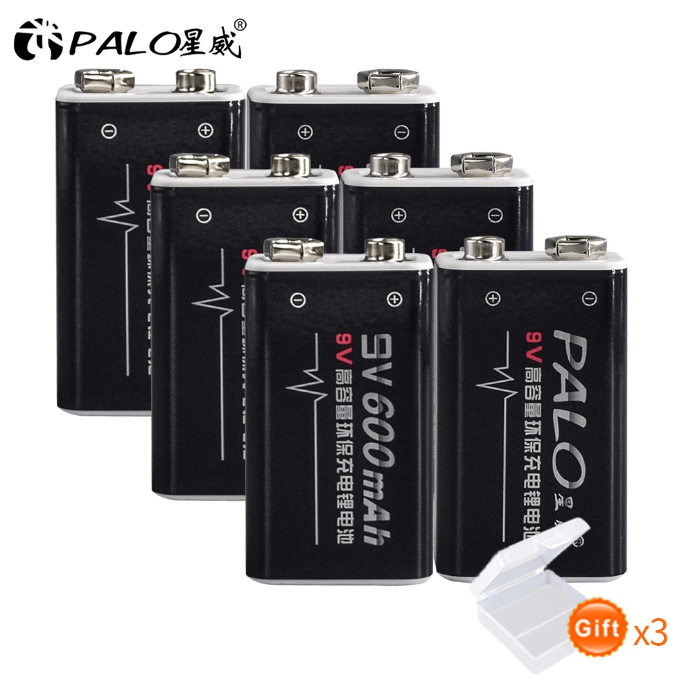 PALO 2 8 шт 9В батарея 6F22X 6LR61 6F22 006p Li Ion 600 мАч аккумуляторные батареи для радио камеры
