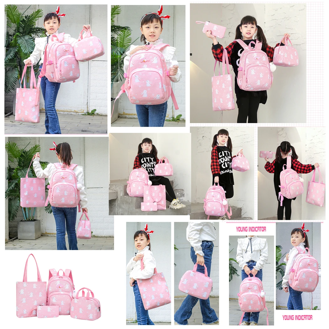 

4 in 1 Children School Bags Primary Backpack for Boys Girls Lightweight Cartoon Kids School Backpack Waterproof Book Bag Mochila