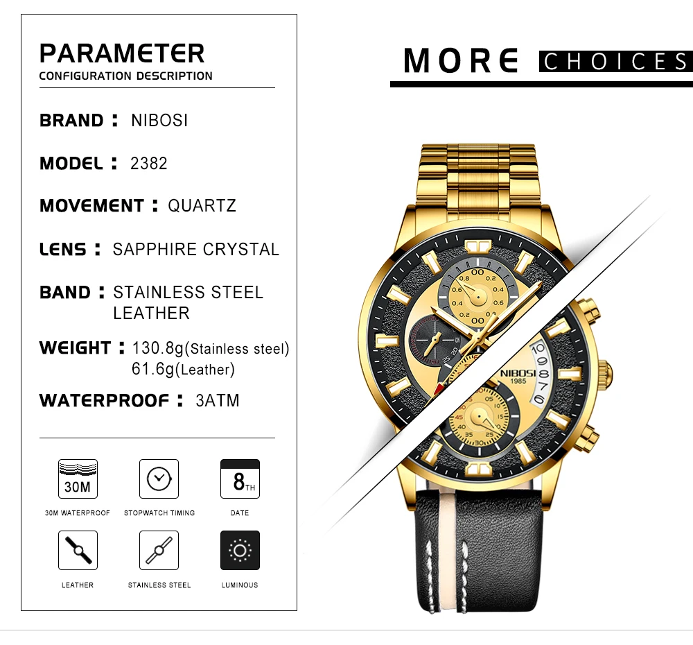 NIBOSI 2382 Luxury Men Watch description image 3