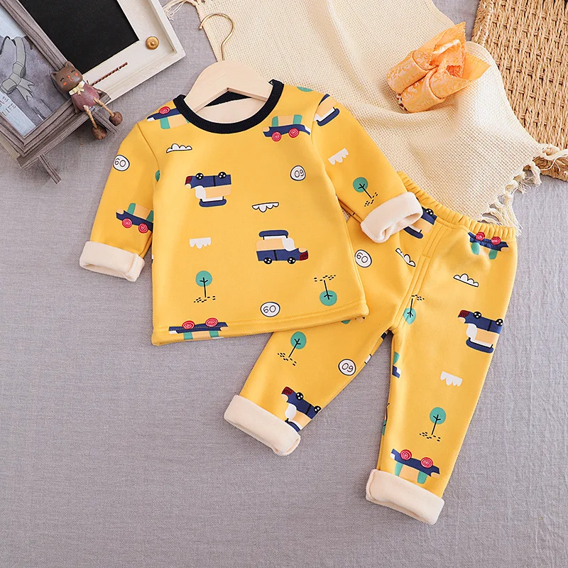 

Winter autumn kids clothing sets warm fleece pajamas For 1-5 Y boys girls thicken children sleepwear velvet baby boy underwear