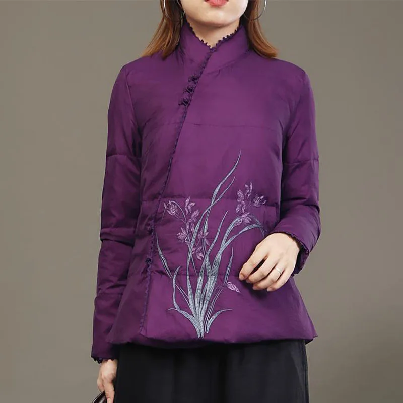 

Parka Plus Size Down Women's Jackets 2021 Winter Cotton Embroidery Chinese Style Turtleneck Warm Cheongsam Parkas Coats Woman