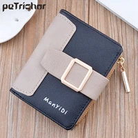 brand stitching color fold short clutch wallets pu pleather women card holder coin pocket mini purse small travel wallet ladie