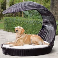Mini canopy designed luxury hand woven outdoor garden pet sun lounger wicker dog bed