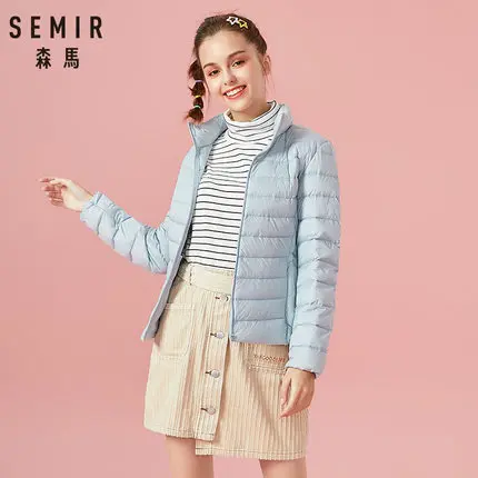Ice Blue SEMIR зимняя куртка, Женская хлопковая короткая куртка, новинка, пуховик с капюшоном, теплое осеннее приталенное пальто, женские повседневные топы - Цвет: Ice Blue