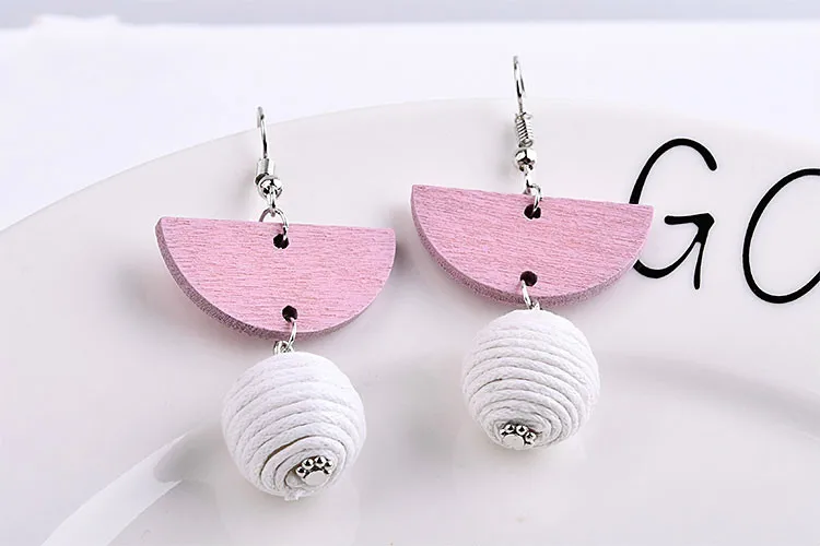 Простые крупные геометрические деревянные круглые полукруглые Двойные серьги