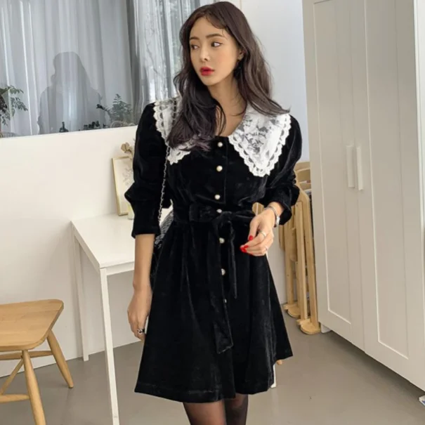 Новинка элегантное стильное платье осень 2020 свободные платья с воротником Питер