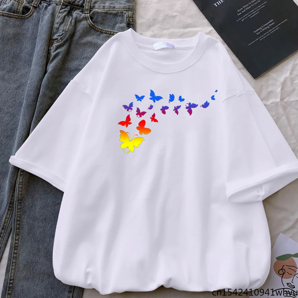 

Butterfly Creativity Breathable Painted Short Sleeve Women T shirt Round Neck Casual Fashion