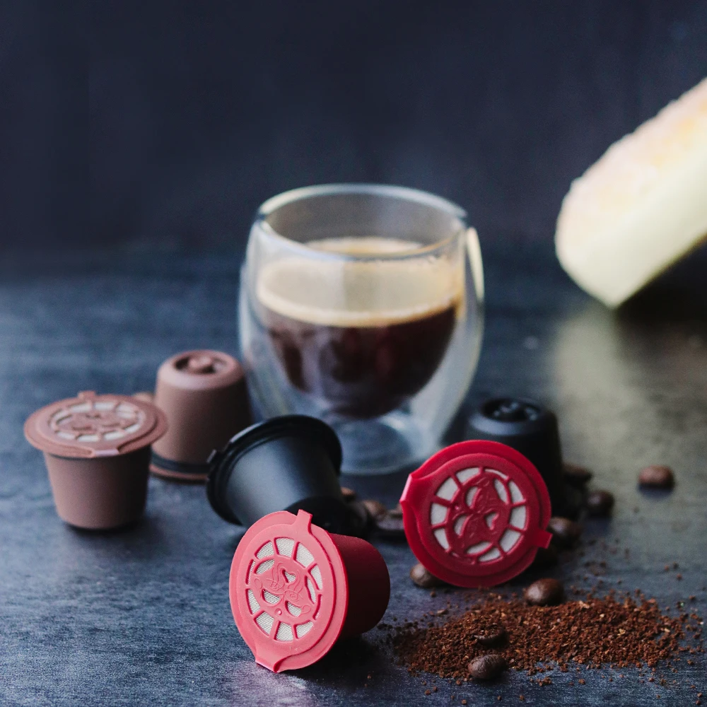 4 шт./лот, пластиковая кофейная капсула Nespresso, многоразовый фильтр, 20 мл, кофейная капельница с фильтрами, ложка