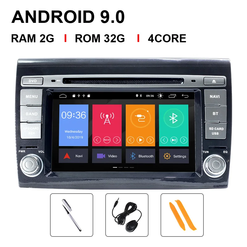 4 Core 32 ROM Ips DSP 2 Din Android 9,0 Автомобильный мультимедийный плеер для Fiat/Bravo 2007 2008 2009 2010 2011 2012 автомобиль радио gps навигации автомобиля DVD ТВ 4 Гб - Цвет: 4 Core 32 ROM