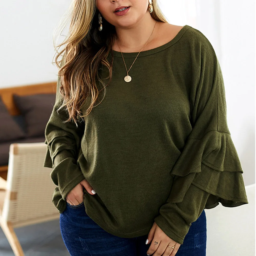 Женская толстовка с длинными рукавами Fadzeco однотонная свободная оборками