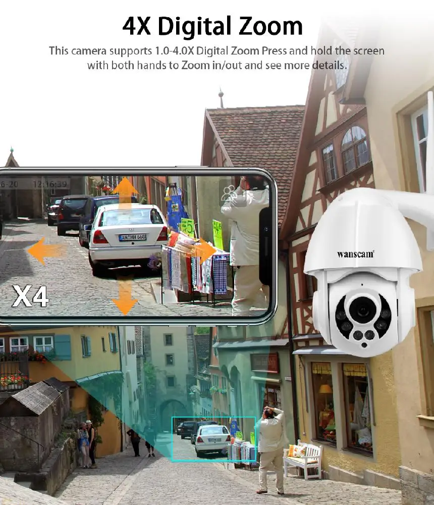1080P FHD Беспроводная PTZ WiFi IP камера 4X Zoom Обнаружение движения лица автоматическое