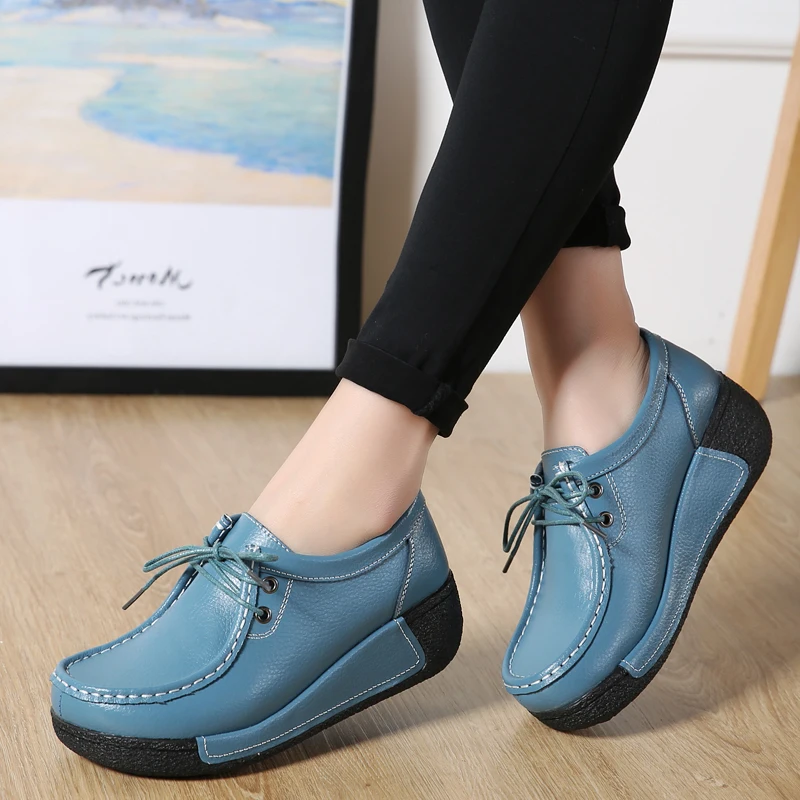 

Women Flats Comfortable Loafers Shoes Woman Breathable Leather Lace-up Sneakers Women Fashion Black Soft Casual Shoes Female