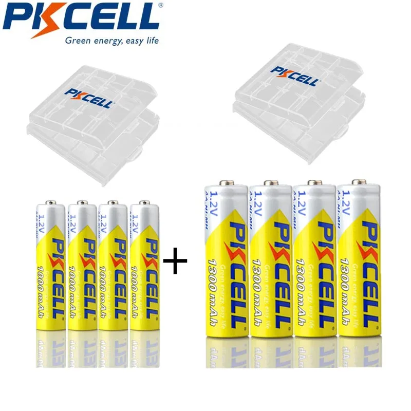 Аккумуляторные батареи PKCELL AA 2/4/8 шт. NIMH 1300 в 1 2 мАч и AAA 1000 с коробкой 1/2/4 |