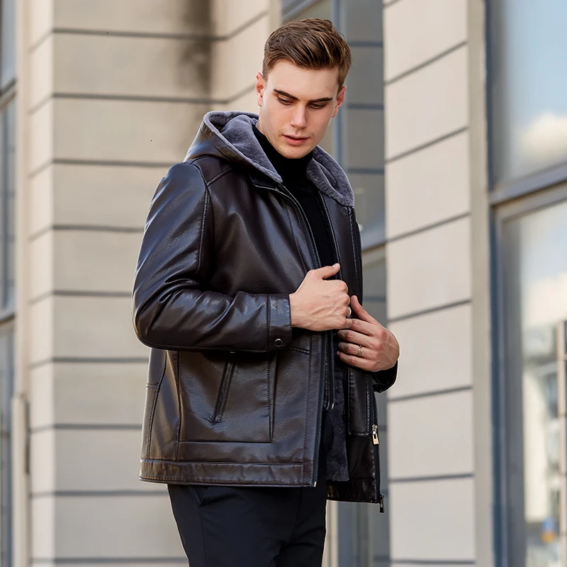 4XL, XXXL, XXL, новинка, мужская куртка из овчины, натуральная кожа, мужская куртка, парка, высокое качество, воротник из меха енота, с капюшоном, кожаная куртка
