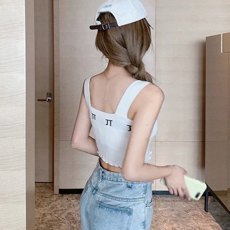 

Jlong Letter Print Knitted Vest Korean Sexy Sleeveless Tank Tops Women Summer Top