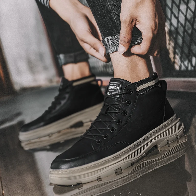 Ботинки мужские из натуральной кожи модные полусапожки повседневные уличные