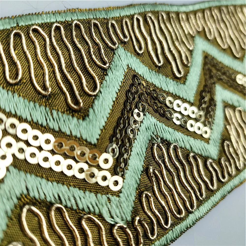 Золотые блестки с вышивкой шириной 5 см травяная зеленая нить отличительное